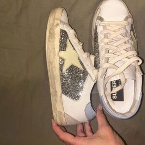 Golden Goose White and Silver Superstar Sneakers